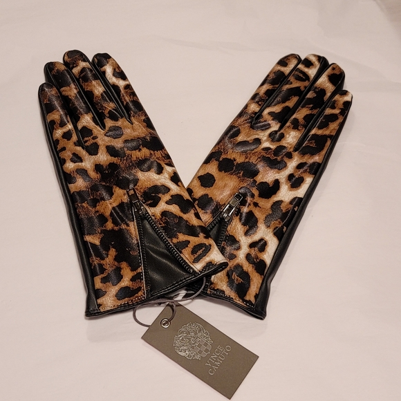 New! Vince Camuto Leopard Faux Leather Gloves Size: Small Size 7 NWT - Picture 5 of 7